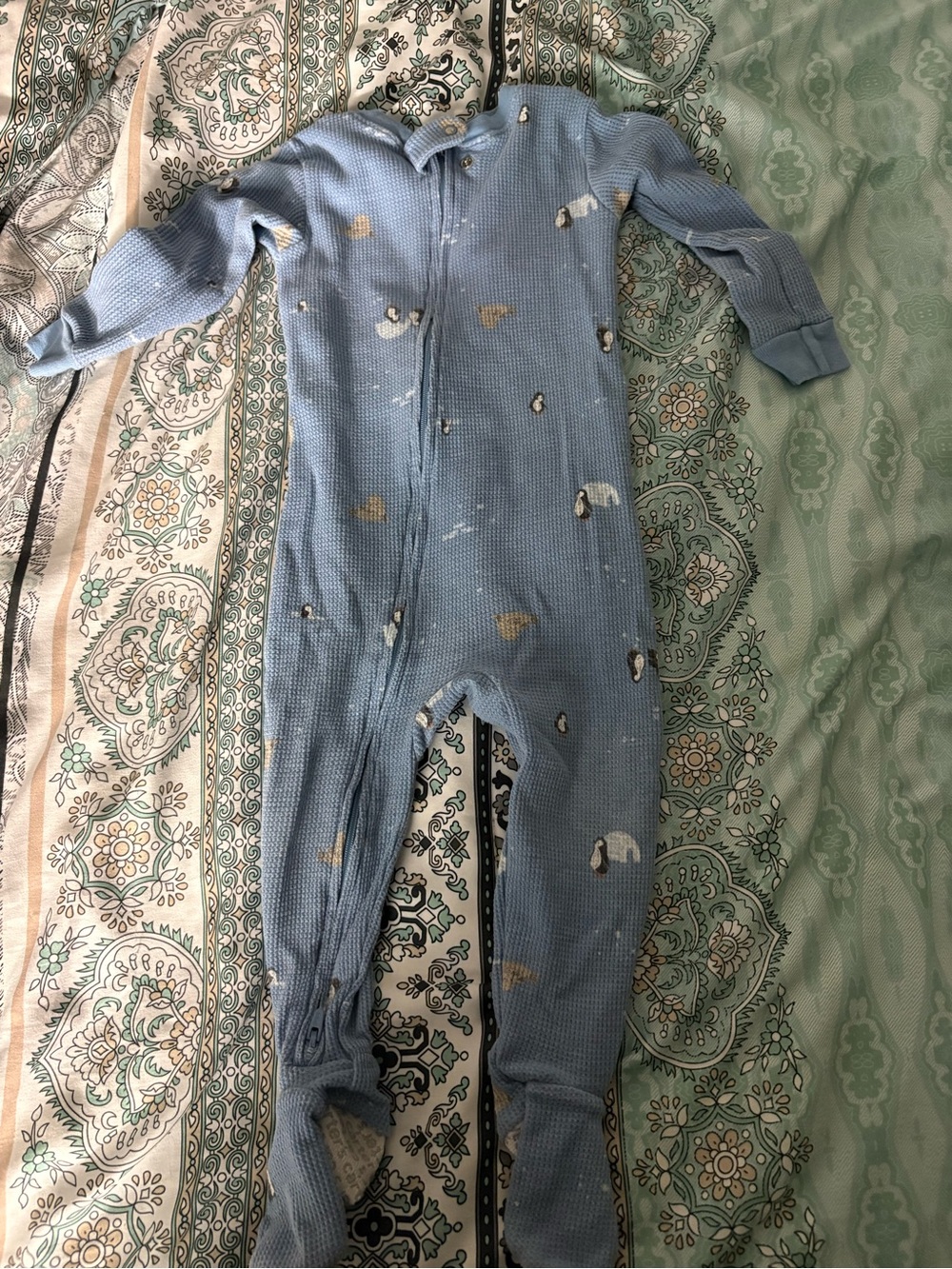 Carter's Light Blue Waffle Knit Penguin Footed Pajamas